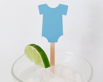 Baby Shower Swizzle Sticks: Blue Onesie Drink Stirrers - Set of 15