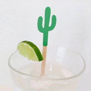 15 Cactus Swizzle Sticks Fiesta Bridal Shower Baby Shower Birthday Party Bachelorette Party Drink Stirrers Taco Bout a Party image 1