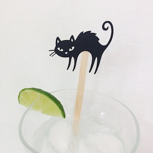 Halloween Black Cat Stir Sticks: Costume Party Swizzle Sticks (Set of 15)