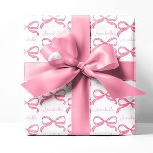 Personalized Pink Bow Wrapping Paper: Custom Girl Birthday Gift Wrap