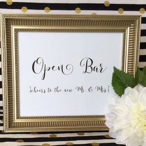 Open Bar Wedding Reception Sign Party Mr and Mrs Drinks - Etsy