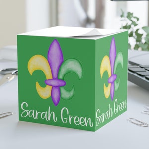 Personalized Fleur-De-Lis Sticky Note Cube: Mardi Gras Desk Decor