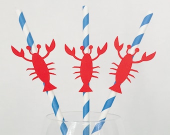 Lobster Party Straws: Nautical Seafood Decor (Set of 12)