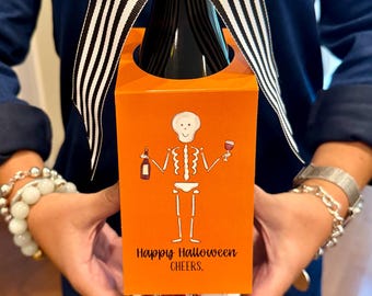 Skeleton Halloween Wine Tag, Spooky Cheers Gift (3x8 inches)