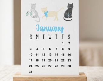 2027 Funny Holiday Cat Desk Calendar | Monthly Feline Designs (5x7)