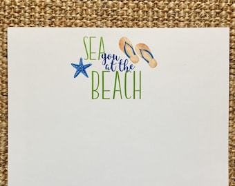 Sea You At The Beach Notepad - Hostess Gift - Summer - Birthday - Beach House - Personalized - Green and Blue - Flip Flops