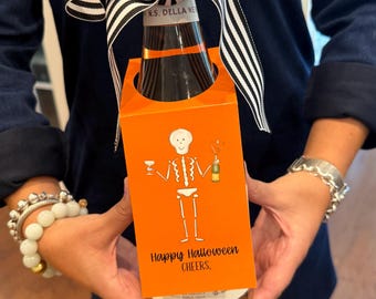 Skeleton Halloween Wine Tag, Spooky Cheers Gift (3x8 inches)