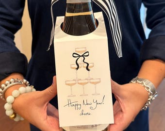 Happy New Year Wine Bottle Tag, NYE Party Gift, Champagne Gift (3x8 inches)