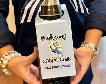 Mahjong Social Club Wine Bottle Tag, Bird Bam Queen Design (3x8 inches)