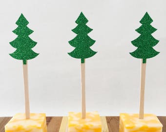 15 Christmas Tree Appetizer Picks - Food Picks - Green Glitter - Christmas Party - Holiday - Tree - Party Decorations