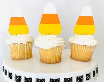 Halloween Cupcake Toppers - Halloween Party - Fall - Candy Corn - Orange - Free Shipping