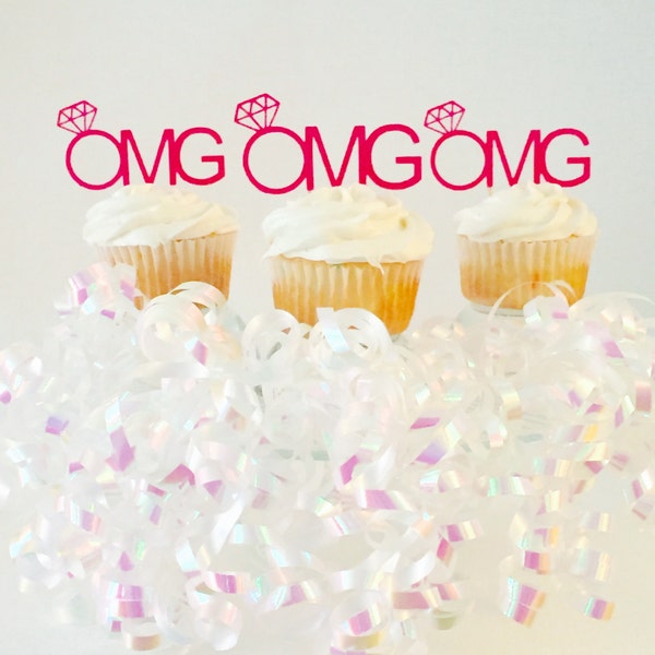 OMG Engaged Cupcake Toppers - Bride to Be - Engagement Ring - Engagement Party - Diamond Ring - Party - Cake Topper - Pink - Mr and Mrs