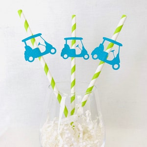ゴルフストロー 12 本 - ホールインワン - 1 歳の誕生日 - 誕生日パーティー - ベビーシャワー - ストライプ - 紙ストロー - 送料無料