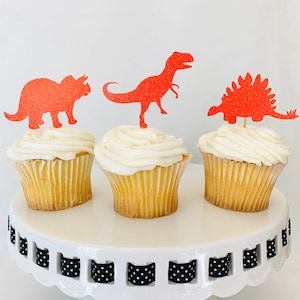 Dinosaur Cupcake Toppers: Three Rex Birthday Party Decorations