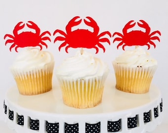 12 Crab Cupcake Toppers - Seafood Boil - Seafood Bake - Party - Nautical Party - Birthday Party - Wedding Shower - BBQ