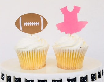 12 Gender Reveal Cupcake Toppers - Tutus or Touchdowns - Boy - Girl - New Baby - Girl - Boy - Gender Reveal Party
