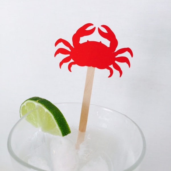 15 Crab Drink Stir Sticks - Lobster Boil - Seafood Bake - Swizzle Sticks - Nautical - Wedding - Party - Rehearsal Dinner - Red - New England