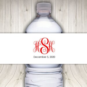 Monogram Wedding Water Bottle Labels: Personalized Waterproof Stickers