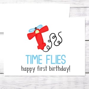 Birthday Card - First Birthday - Time Flies - Airplane -Boy - Girl - Personalized - Free Shipping