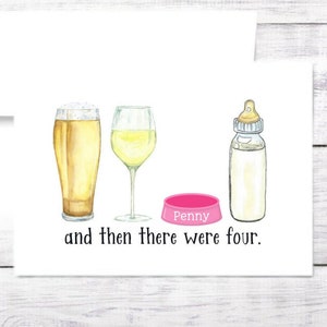 Nouvelle carte bébé - Personnalisée - Bouteille - Bière - Vin blanc - Chien - Garçon - Fille - Baby Shower - Nouveaux parents - Drôle - Envoie gratuit