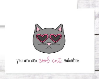 Valentine's Day Card - Cool Cat - Pun - Funny - Grandchild - Child - Teacher - Girlfriend - Husband - Boyfriend - Wife - Free Shipping