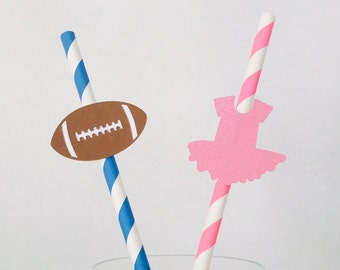 Touchdowns or Tutus Gender Reveal Straws: Football & Ballet Party Decor