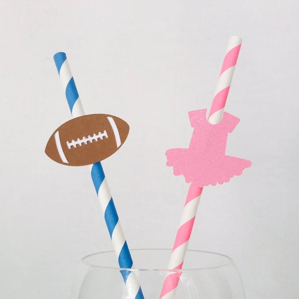 12 Touchdowns or Tutus Gender Reveal Party Straws - Baby Shower - Boy - Girl - Pink - Blue - New Baby - Drink Stirrers - Party Decor