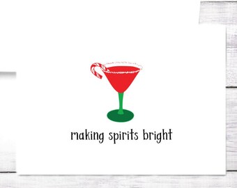 Funny Christmas Card - Making Spirits Bright - Cocktail Christmas - Merry Christmas - Cheers - Free Shipping