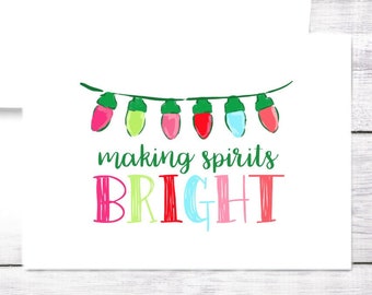 Christmas Card - Making Spirits Bright - Merry and Bright - Christmas Lights - Merry Christmas - Modern - Free Shipping