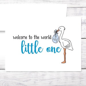 Neue Baby Karte - Storch - Baby Junge - Blau - Babyparty - Neue Mama - Neue Eltern - kostenloser Versand