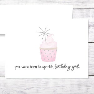 Carte d’anniversaire - Sparkle - Cupcake - Rose - Birthday Girl - Personnalisée - Rose - Envoie gratuit