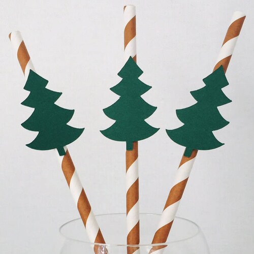 12 Pine Tree Party Straws Woodland Baby Shower Camping Etsy
