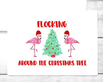 Flamingo Christmas Card - Funny - Bright - Tropical - Greeting Card - Free Shipping
