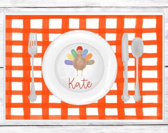 Personalized Thanksgiving Placemat – Turkey Design, Kids Place Setting