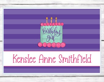 Birthday Personalized Placemat - Birthday Girl - Stripes - Pink and Purple - Gift - Girl - Custom Placemat - Christmas - Free Shipping