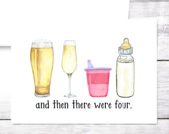 New Baby Card - Second Child - Bottle - Beer - Champagne - Boy - Girl - Baby Shower - Sippy Cup - Baby Shower - Funny - Free Shipping