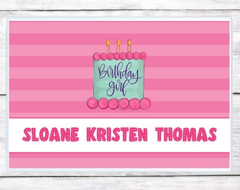 Birthday Personalized Placemat - Birthday Girl - Stripes - Pink - Gift - Girl - Custom Placemat - Christmas - Free Shipping