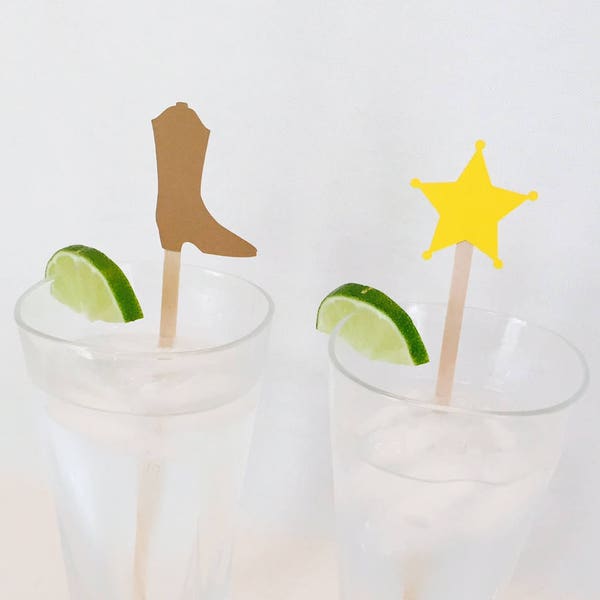 16 Cowboy Swizzle Sticks - Drink Stir Sticks - Wild West - Texas - Boots - Sheriff Star - Birthday Party - Kid Birthday - Western - Rodeo