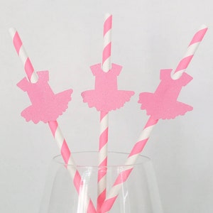 Pink Tutu Party Straws - Ballerina Birthday Decorations (Set of 12)
