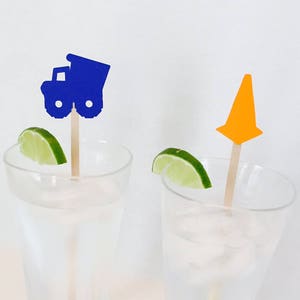 Construction Truck & Cone Drink Stirrers: Boy Birthday Party - 16 Pcs
