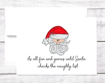 Funny Christmas Card - Santa - Naughty List - Red and Green - Free Shipping