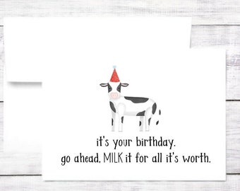 Birthday Card - Farm - Cow - Funny - Pun - Party - Friend - Mom - Dad - Brother - Sister - Animals - Personalized - Free Shipping