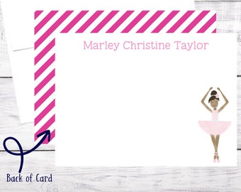 20 Personalized Flat Note Cards - Ballerina - Ballet - Pink - Girl - Birthday - Christmas - Thank You Note - Free Shipping