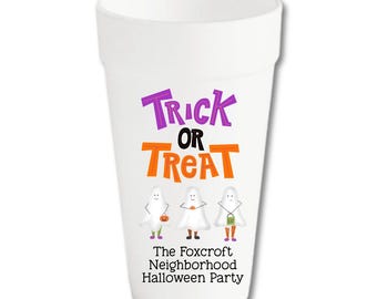Personalized Trick or Treat Foam Cups | Halloween Ghost Party Drinkware
