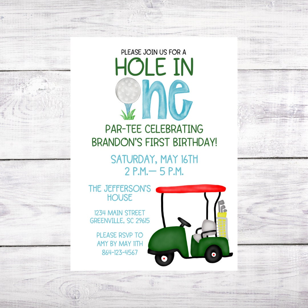 First Birthday Party Invitation Hole in One Golf Party Birthday Par-tee