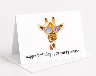 Funny Giraffe Birthday Card: Party Animal Pun
