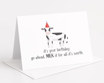 Funny Cow Birthday Card: Pun Greeting Card