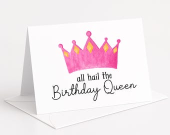 Funny Birthday Queen Card – Pink Crown, Birthday