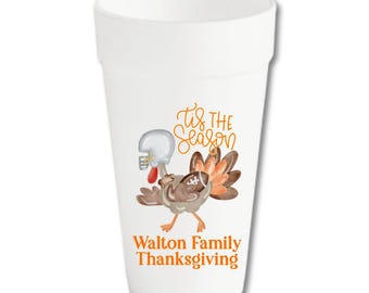 Personalized Thanksgiving Football Turkey Cups, Game Day Family Celebration Drinkware