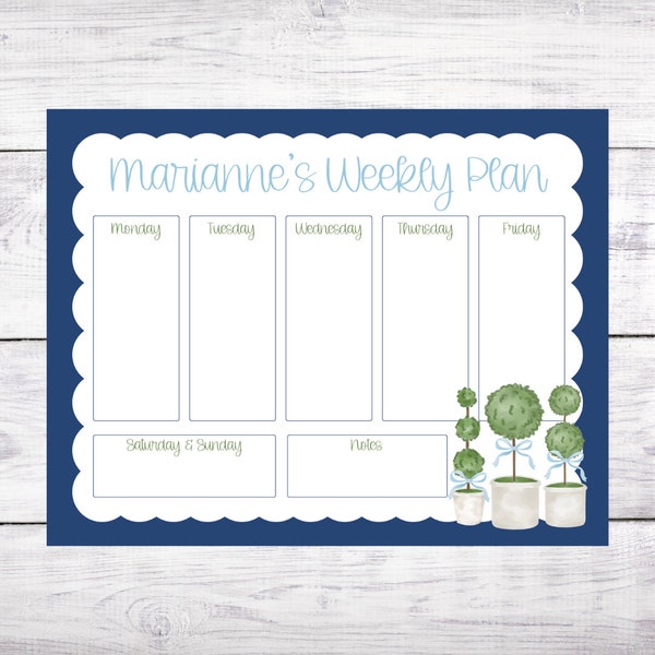 Personalized Weekly Planner Notepad - Topiary - Office - New Job - Desk - Gift - Christmas - 2024 Planner - Grandmillenial - Free Shipping